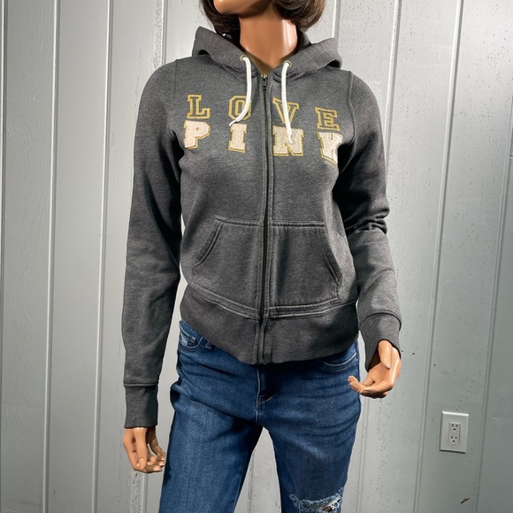 *PINK Victoria's Secret Women's Gray Zip Up Hoodie Jacket Sz S - Picture 7 of 13